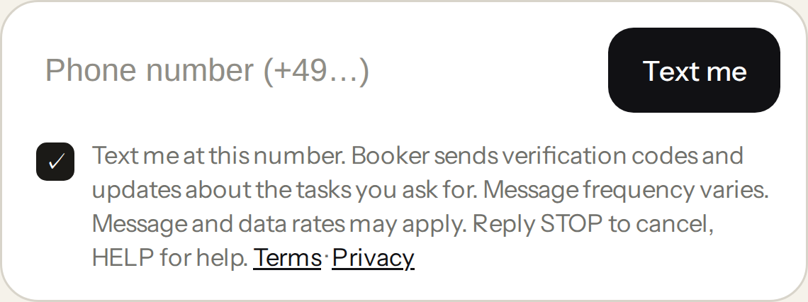 Close-up of the Booker consent box after the user has ticked it