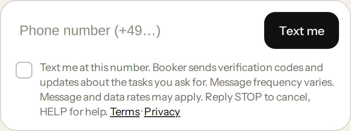 Close-up of the Booker consent box, unchecked, showing the consent language